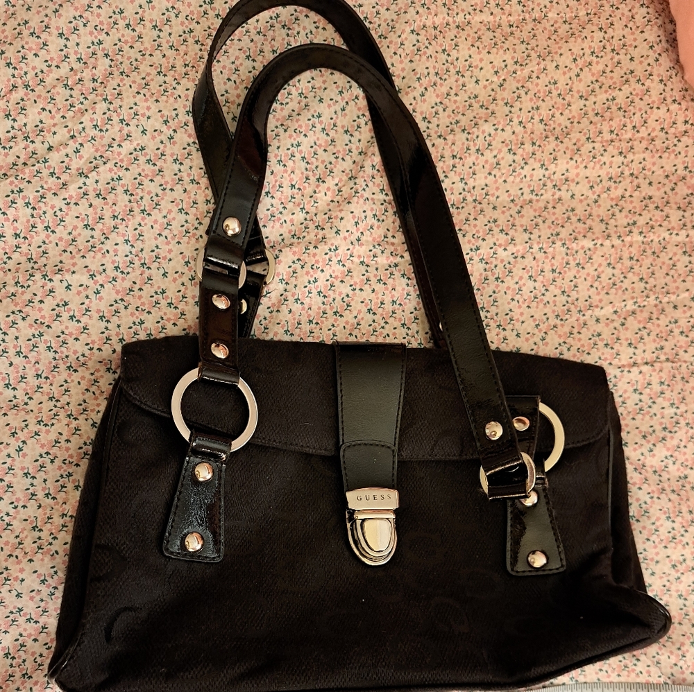 ✨️GUESS Black W/silver hardware Satchel bag! Super Clean! LIKE NEW!